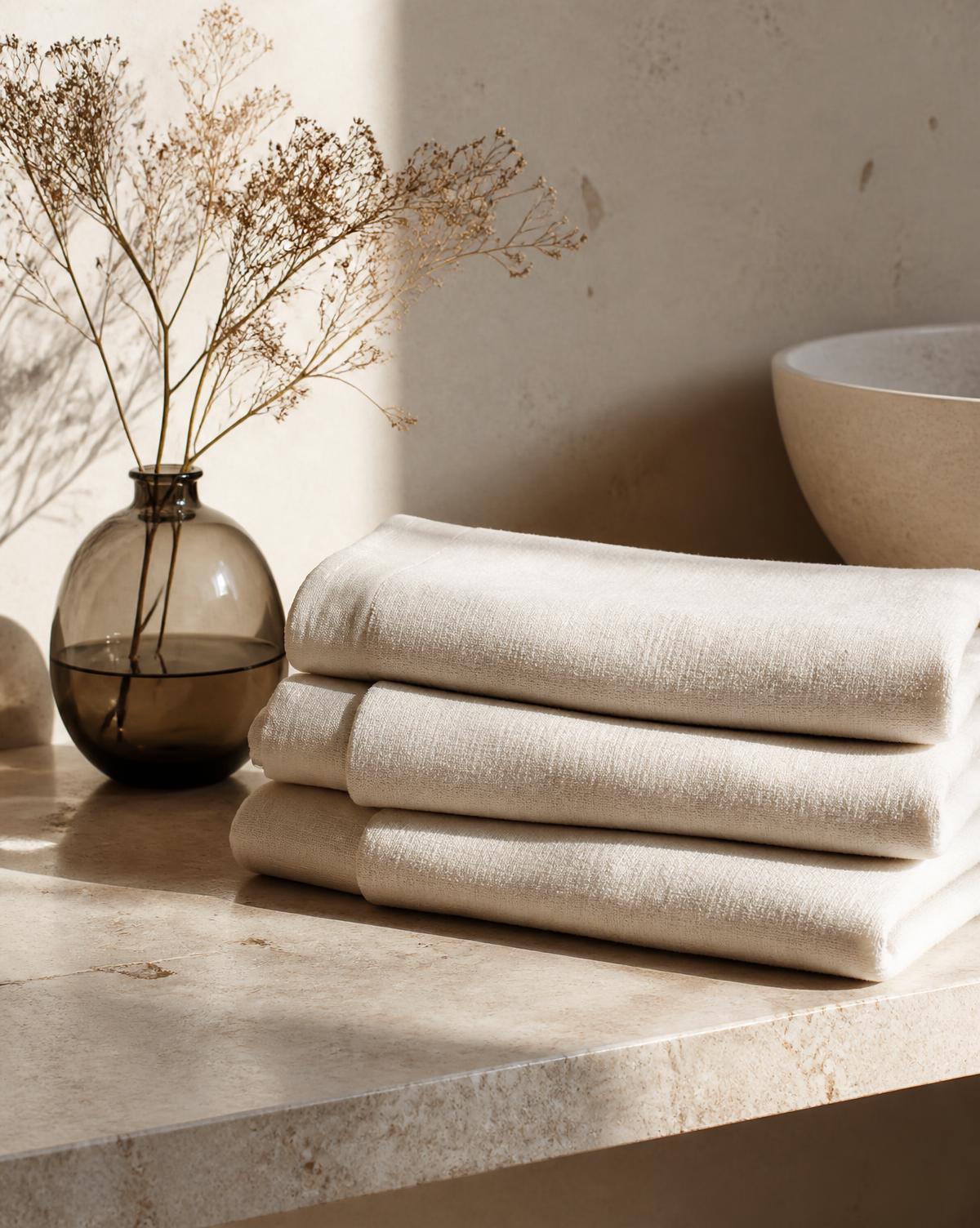 Warm, considered home interior with soft linens and natural light